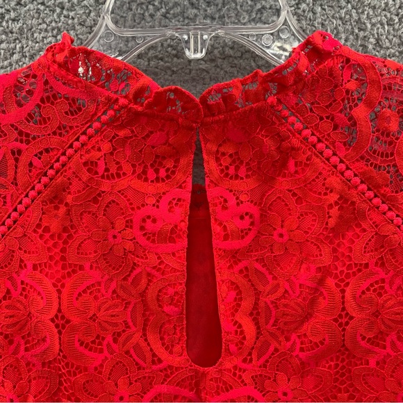 Lilly Pulitzer Averi White Puff Sleeve Top Scalloped Hem Red Hot Pink Two Tone L - Picture 12 of 12